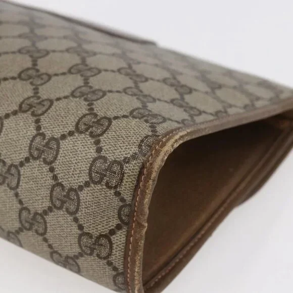 GUCCI GG Supreme Web Sherry Line Clutch Bag PVC Leather Beige Red